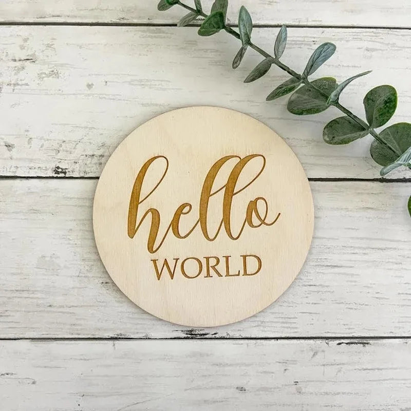 Hello World Wooden Baby Token Milestone St Newborn Monthly Growth Recording Cards Baby Birth Commemorative Cards Photography Pro