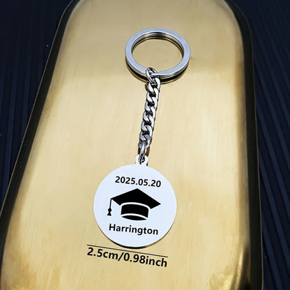 New Keychain Doctorial Hat Design,Custom Date,Name Stainless Steel Key Chain Graduation Season,Opening Season,Teacher's Day Gift