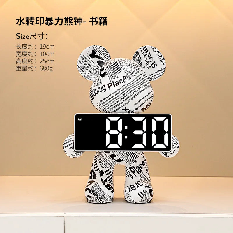 Digital Clock Bear Ornament Clock Tabletop Home Decor Modern Luxury Design Clocks Living Room Bedroom Desktop Alarm Clocks