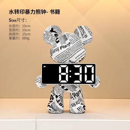 Digital Clock Bear Ornament Clock Tabletop Home Decor Modern Luxury Design Clocks Living Room Bedroom Desktop Alarm Clocks
