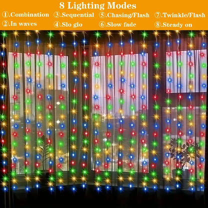 Fairy LED Curtain String Lights Outdoor Solar Powered for Window Christmas Party Outdoor Garden Wedding Holiday Decoration