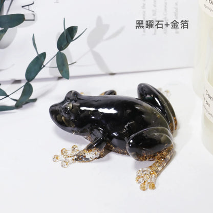 Resin Frog Decor with Crystal Pebbles - Cute Desktop Ornament, Car Dashboard Figurine, Unique Gift for Nature Lovers