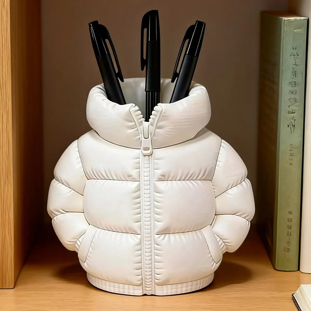Cute 3D Printed Down Jacket Design Pen Holder Creative Storage Desk Decoration Creative Desktop Storage Organizer