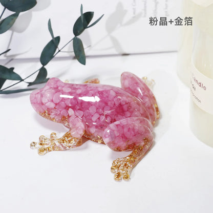 Resin Frog Decor with Crystal Pebbles - Cute Desktop Ornament, Car Dashboard Figurine, Unique Gift for Nature Lovers