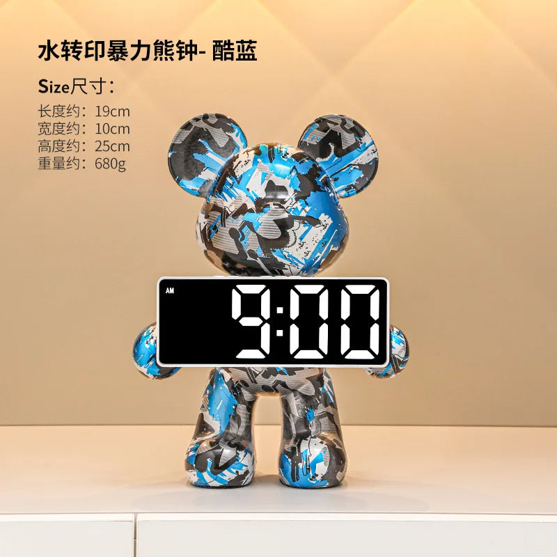 Digital Clock Bear Ornament Clock Tabletop Home Decor Modern Luxury Design Clocks Living Room Bedroom Desktop Alarm Clocks
