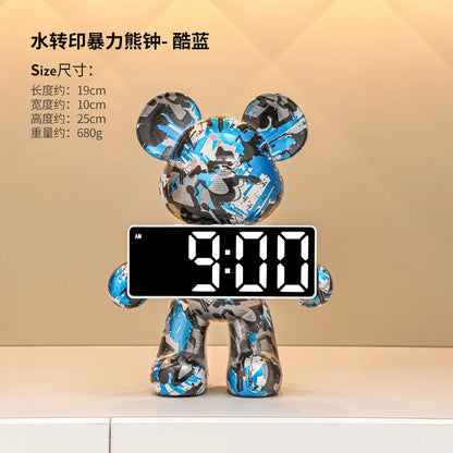 Digital Clock Bear Ornament Clock Tabletop Home Decor Modern Luxury Design Clocks Living Room Bedroom Desktop Alarm Clocks