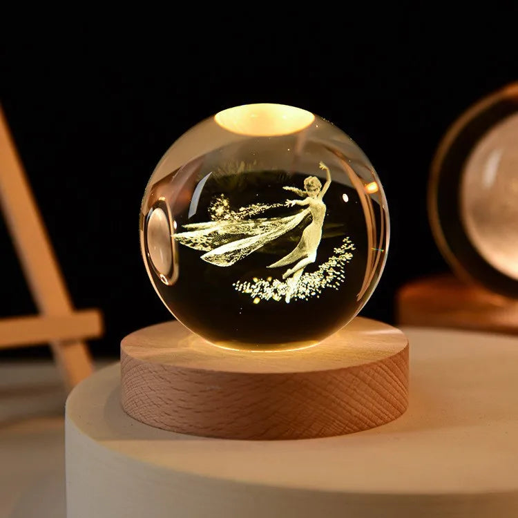 3D Crystal Lights Lamp Glowing Planetary Galaxy Night Light Crystal Ball Night Lights Bedside Light Home Decor Christmas Gift