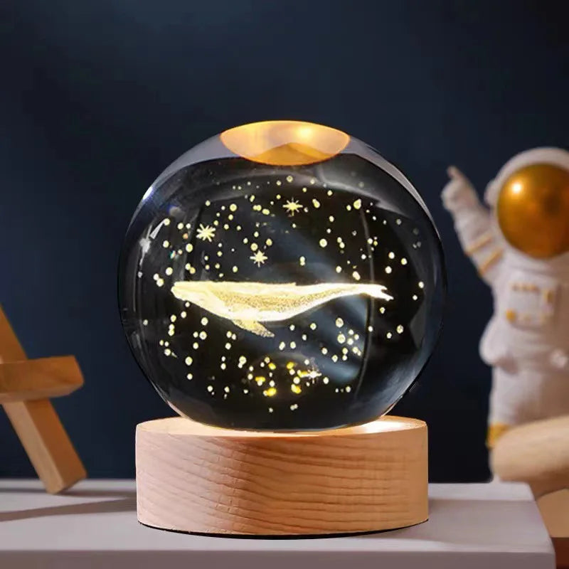 3D Crystal Lights Lamp Glowing Planetary Galaxy Night Light Crystal Ball Night Lights Bedside Light Home Decor Christmas Gift