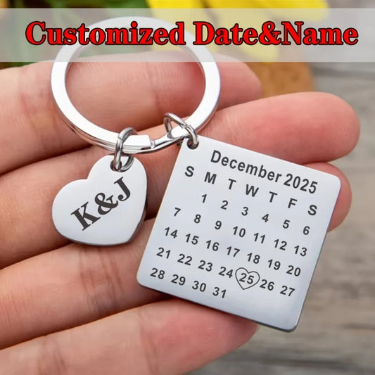 1Pc Customized Date Name Stainless Steel Keychain Couple Wedding Anniversary Romantic Birthday Gift Valentine's Day Good Friends
