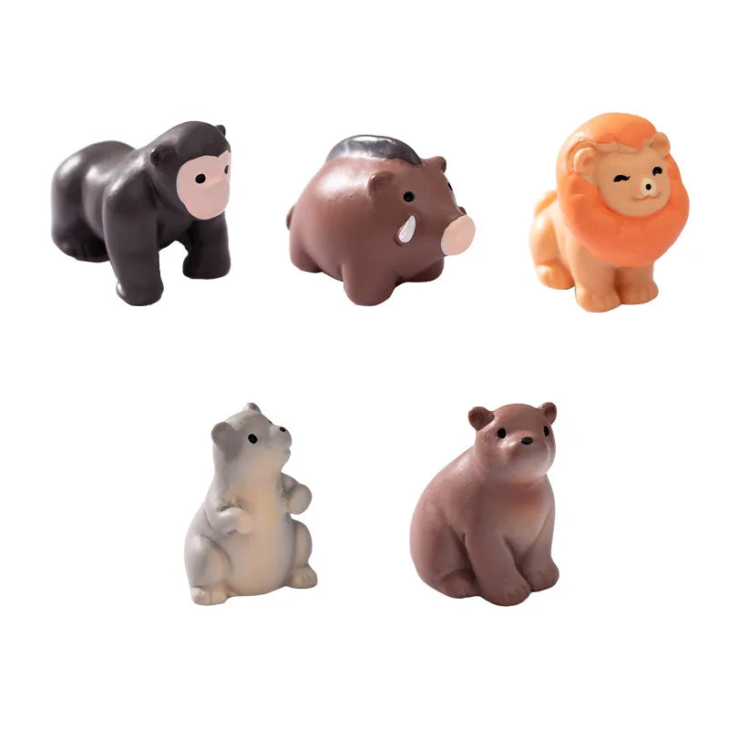 5PCS Miniatures Animals Resin Home Decor Mini Lion Orangutan Wild Boar Bear Otter Fairy Garden DIY Accessories Desk Decoration