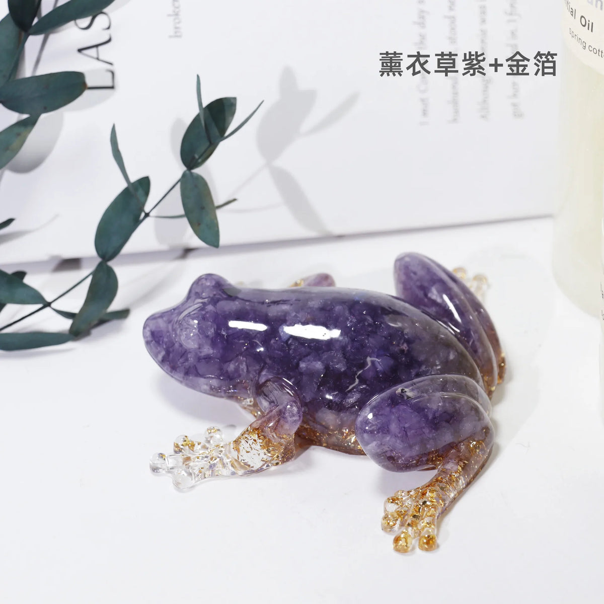 Resin Frog Decor with Crystal Pebbles - Cute Desktop Ornament, Car Dashboard Figurine, Unique Gift for Nature Lovers
