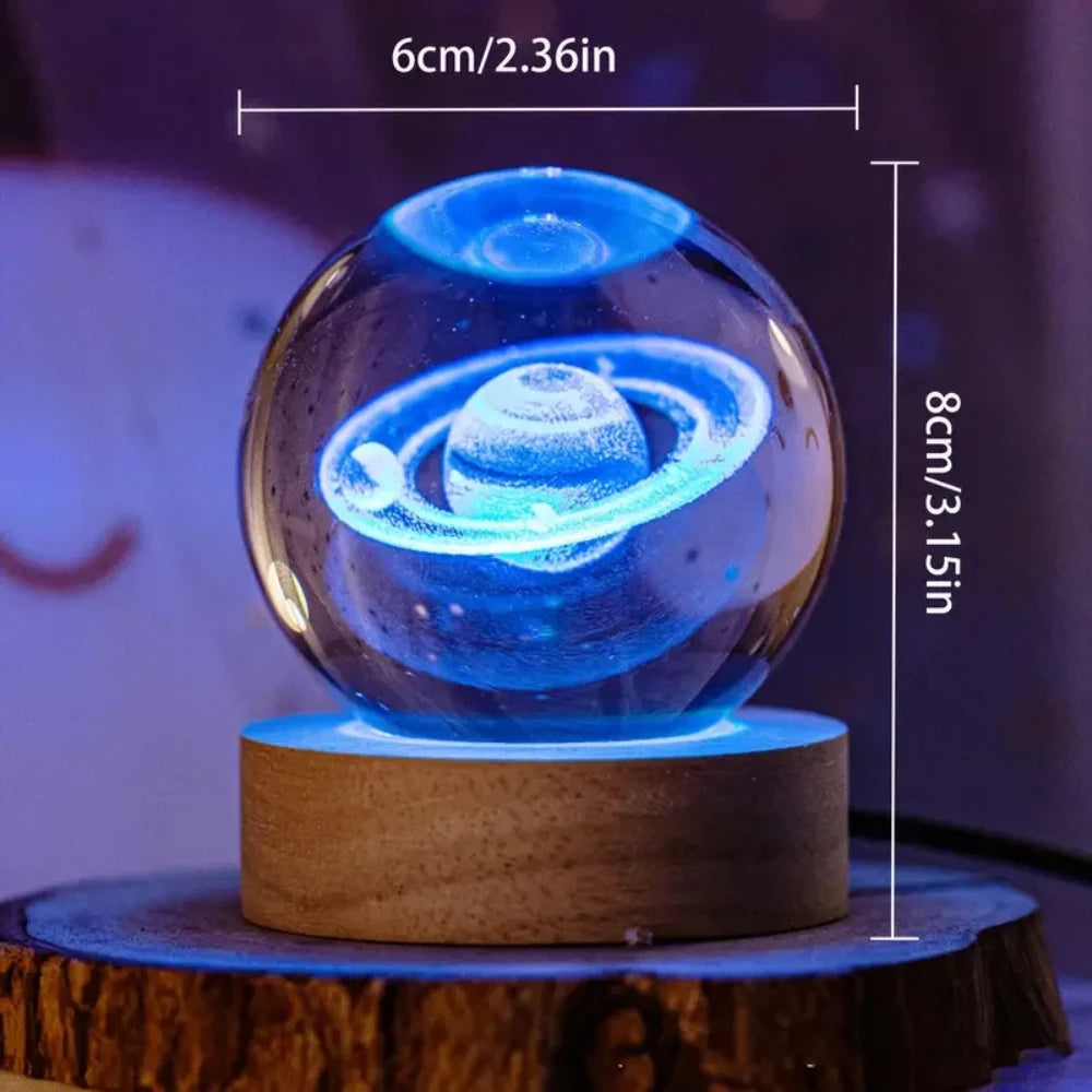Crystal Ball  Wooden Base with 6cm Crystal Ball Planet Night Light 3D Laser Etched Marine Animal Indoor Statue Lamp Decoration