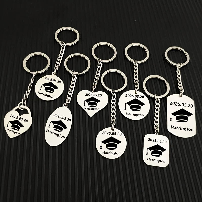 New Keychain Doctorial Hat Design,Custom Date,Name Stainless Steel Key Chain Graduation Season,Opening Season,Teacher's Day Gift