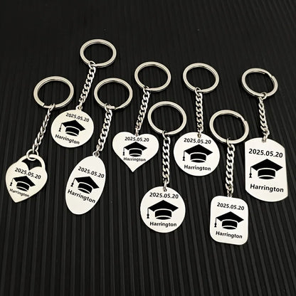 New Keychain Doctorial Hat Design,Custom Date,Name Stainless Steel Key Chain Graduation Season,Opening Season,Teacher's Day Gift