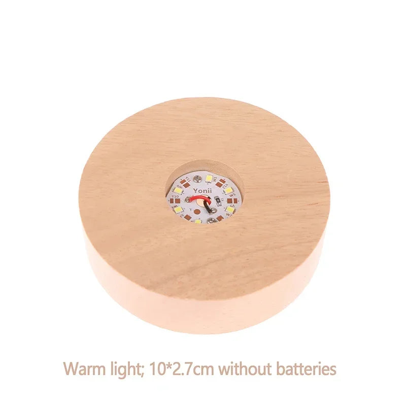 8/10cm Round Wooden LED Light Battery Operated Dispaly Base Stand Holder able Night Lamp Base Crystal Glass Resin Art Ornaments