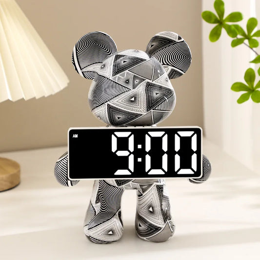 Digital Clock Bear Ornament Clock Tabletop Home Decor Modern Luxury Design Clocks Living Room Bedroom Desktop Alarm Clocks
