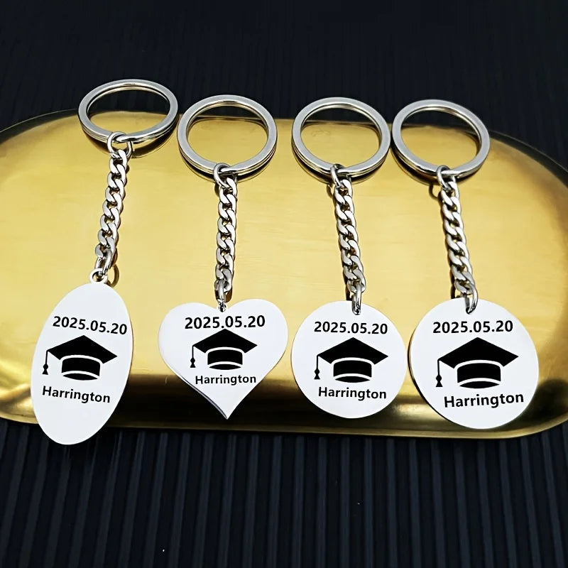 New Keychain Doctorial Hat Design,Custom Date,Name Stainless Steel Key Chain Graduation Season,Opening Season,Teacher's Day Gift