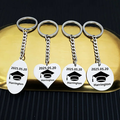 New Keychain Doctorial Hat Design,Custom Date,Name Stainless Steel Key Chain Graduation Season,Opening Season,Teacher's Day Gift