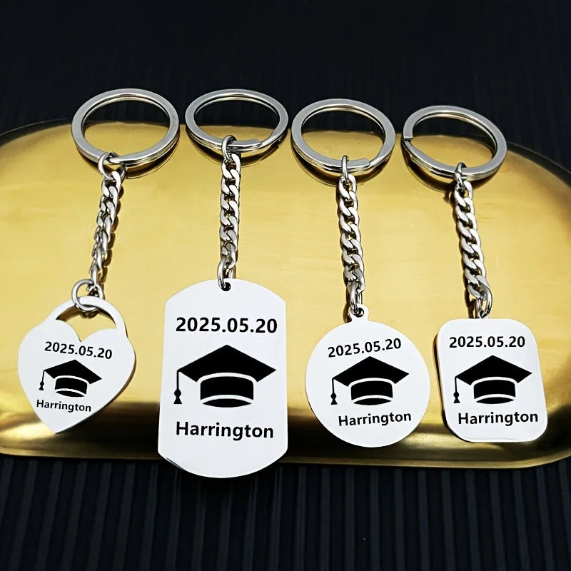 New Keychain Doctorial Hat Design,Custom Date,Name Stainless Steel Key Chain Graduation Season,Opening Season,Teacher's Day Gift