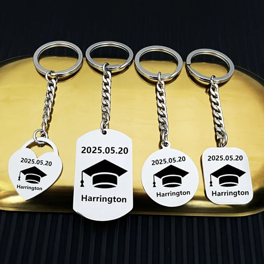 New Keychain Doctorial Hat Design,Custom Date,Name Stainless Steel Key Chain Graduation Season,Opening Season,Teacher's Day Gift