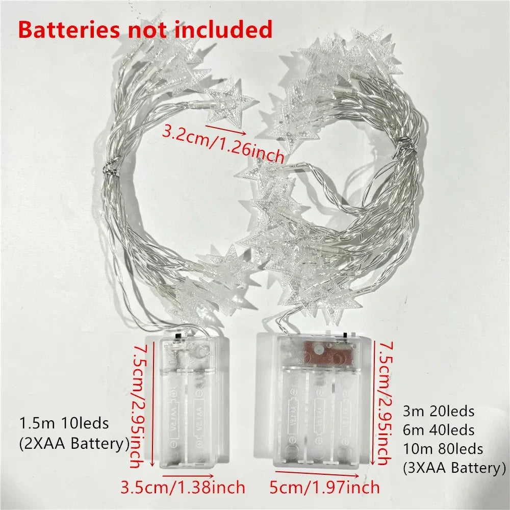 Star String Lights Fairy Lights for Bedroom String Battery Powered Adapter Christmas Lights Wedding Party Ramadan Decorations