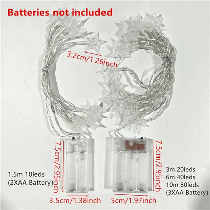 Star String Lights Fairy Lights for Bedroom String Battery Powered Adapter Christmas Lights Wedding Party Ramadan Decorations