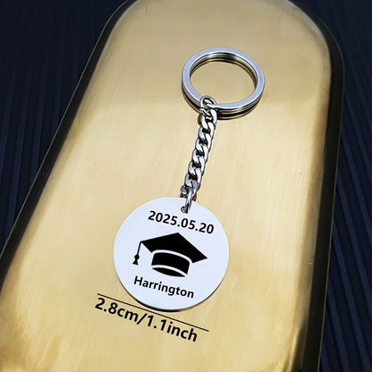 New Keychain Doctorial Hat Design,Custom Date,Name Stainless Steel Key Chain Graduation Season,Opening Season,Teacher's Day Gift