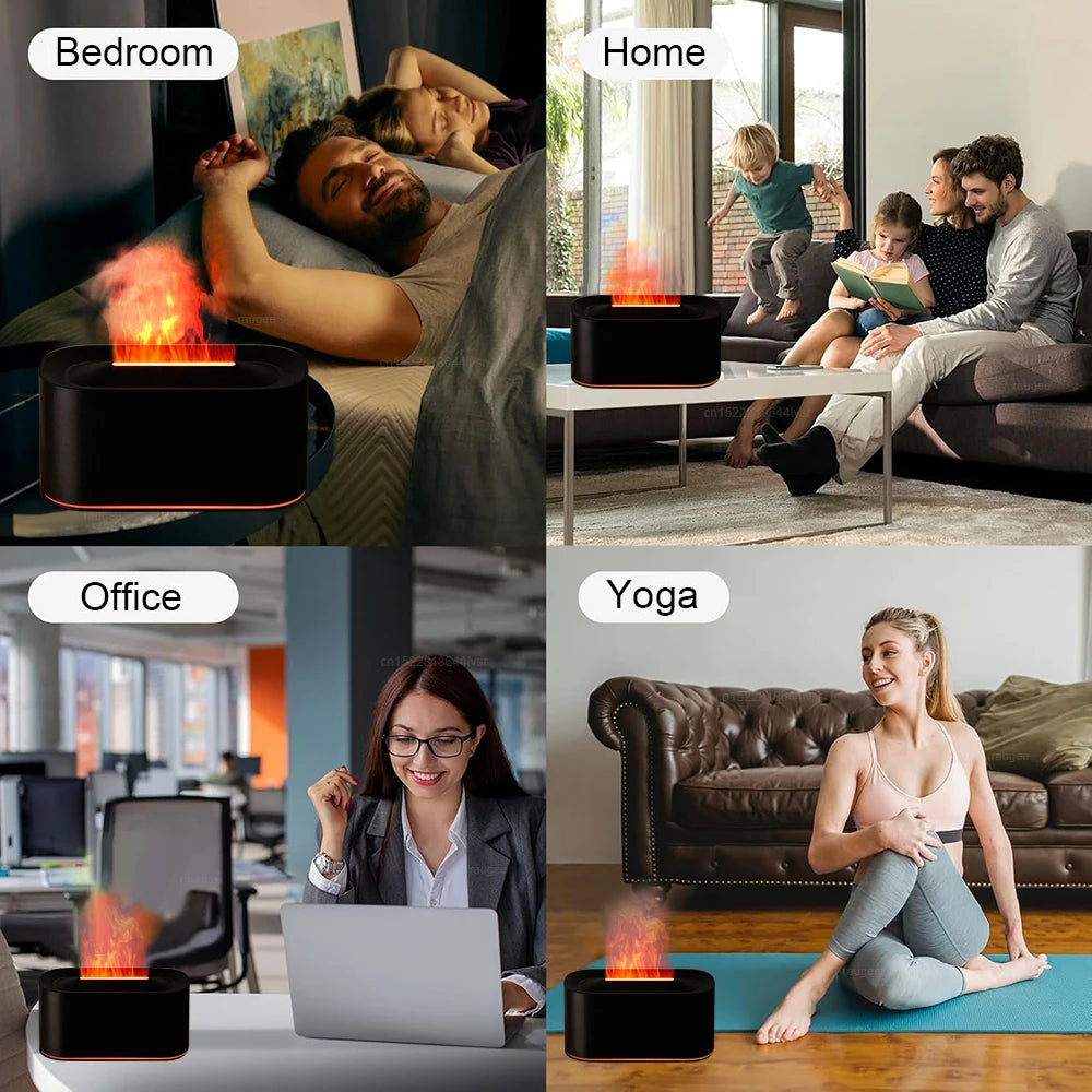 Aroma Diffuser Flame Air Humidifier USB Desktop for Household Bedroom Fragrance Essential Oil Diffuser with Colorful Night Light