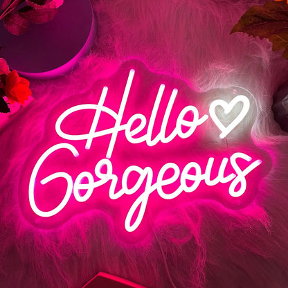 Hello Gorgeous Neon Signs LED Neon Light Sign Light Up Neon Signs Wall Decor for Birthday Engagement  Wedding Bachelorette Party