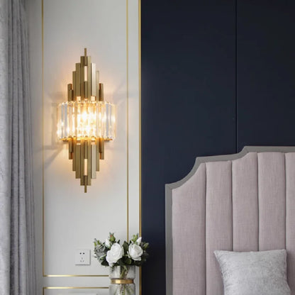 Crystal light luxury bedroom wall lamps  Nordic modern and simple background wall lighting fixtures